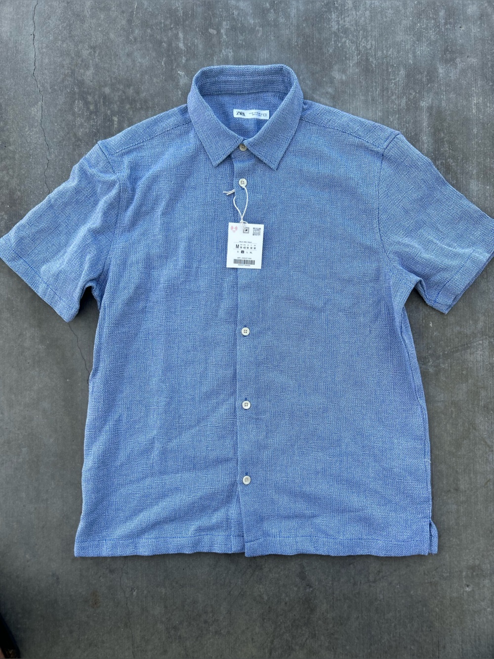 Zara Light Blue Short-Sleeve Button-Down Shirt